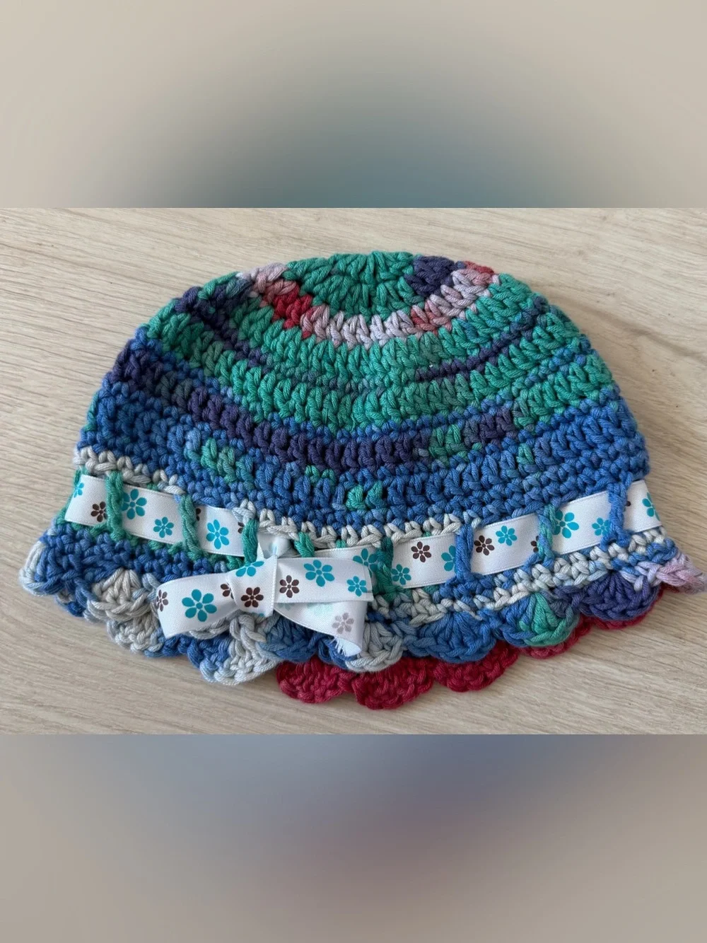 Bundle of 2 - Handmade Crochet Baby Hats Floral Colorful Cottagecore